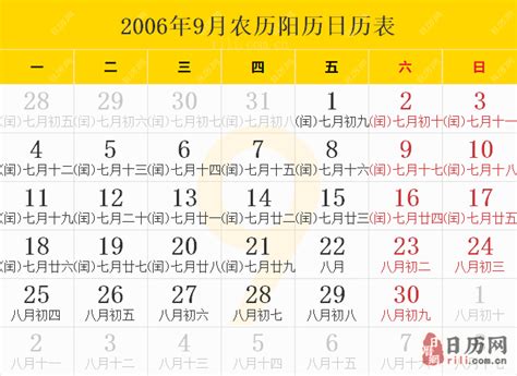 2006农历|2006年公历农历对照表，2006年阴历阳历对照表，2006年日历全。